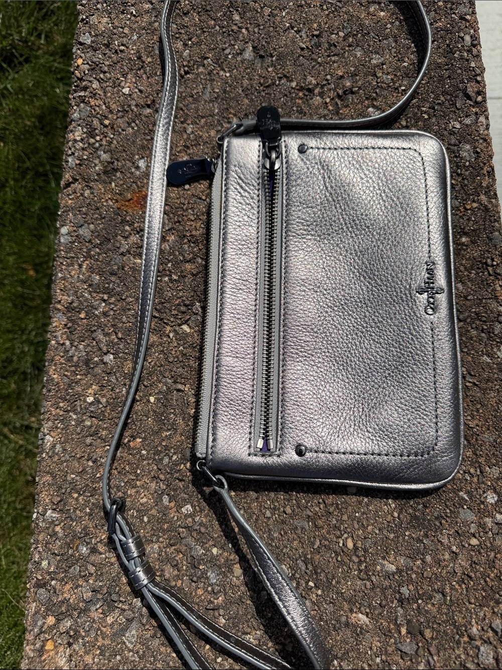 Cole Haan Metallic Silver Pebbled Leather Crossbody Belt Bag